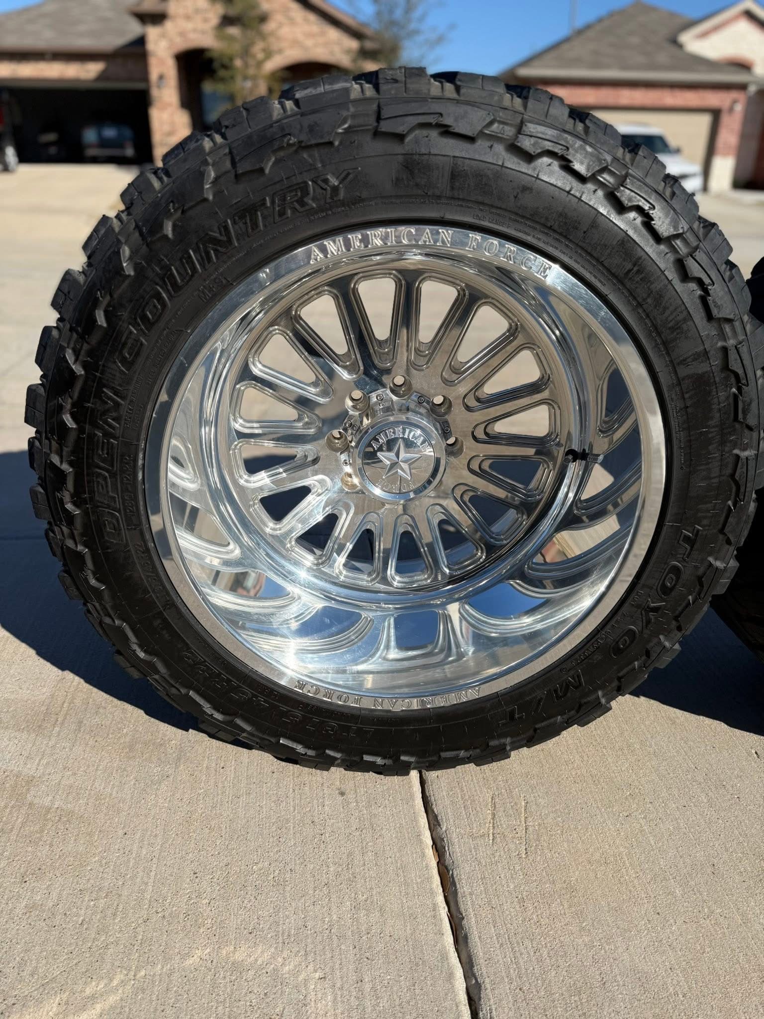 22x14 American Force Idol Wheels (Smooth Lip) w/ Billet Caps Wrapped in 375/45R22 Toyo Open Country MT Tires (75% Tread) - Image 2