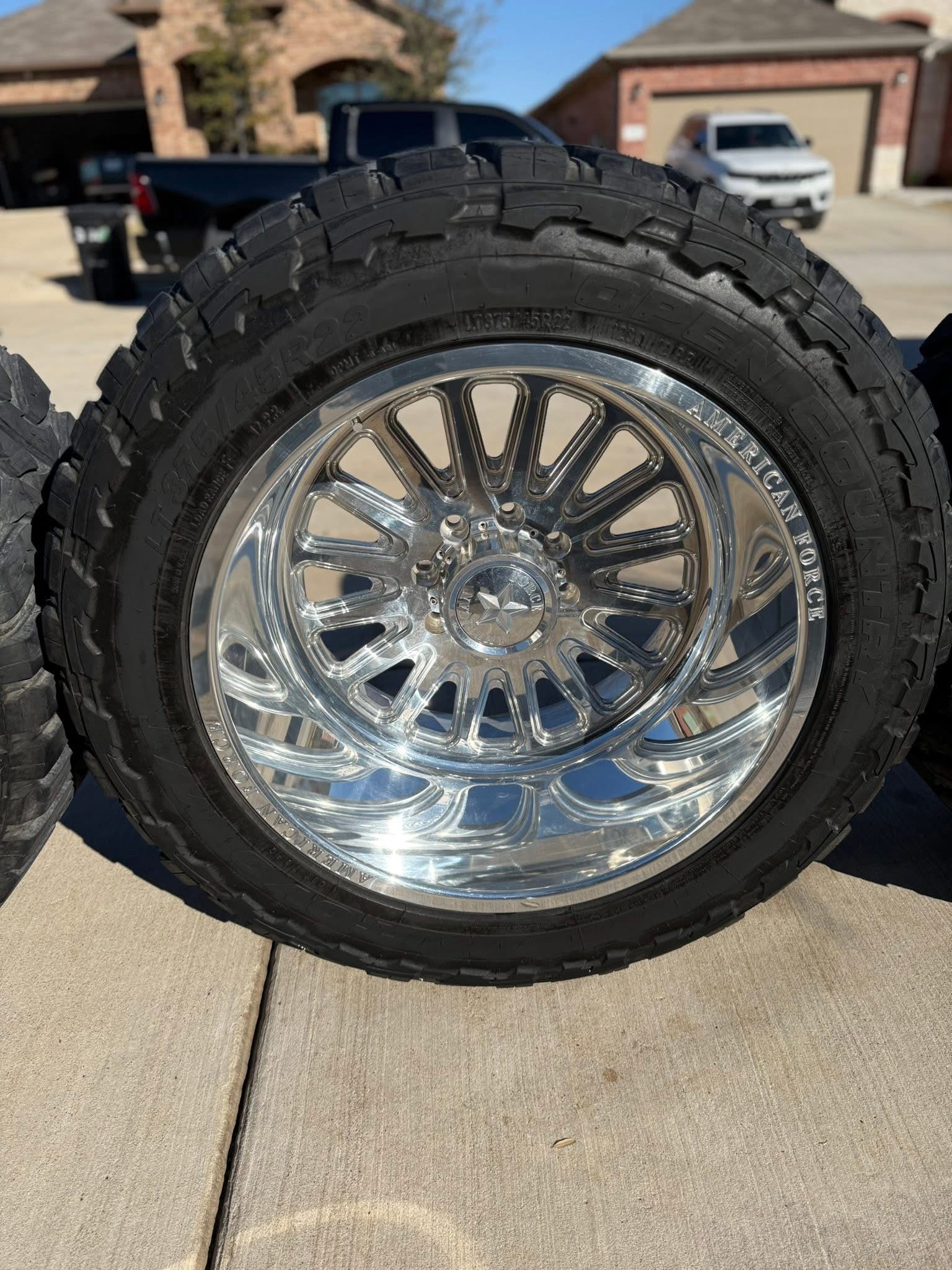 22x14 American Force Idol Wheels (Smooth Lip) w/ Billet Caps Wrapped in 375/45R22 Toyo Open Country MT Tires (75% Tread) - Image 4