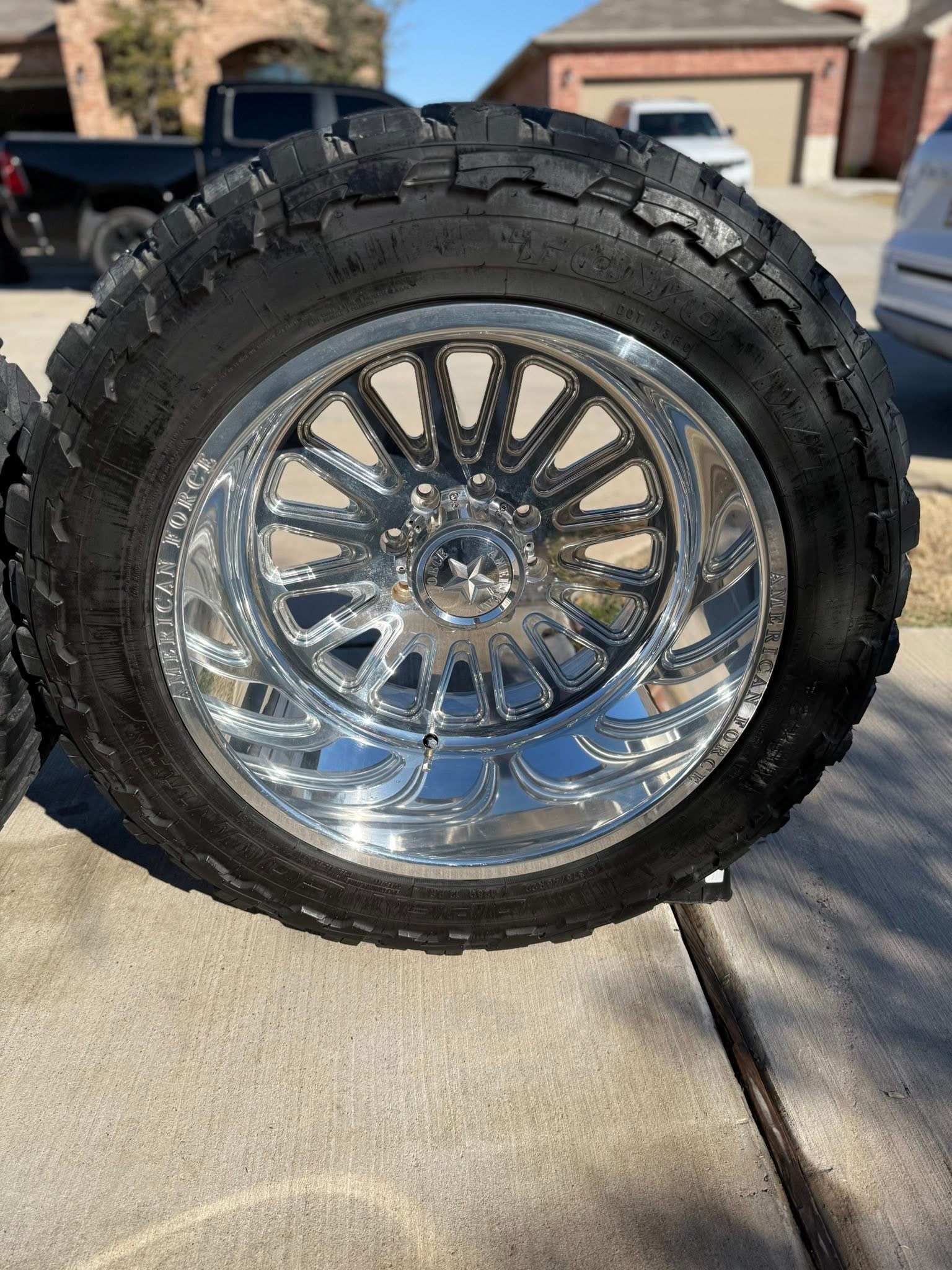 22x14 American Force Idol Wheels (Smooth Lip) w/ Billet Caps Wrapped in 375/45R22 Toyo Open Country MT Tires (75% Tread) - Image 5