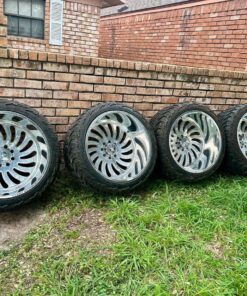 26x16 American Force “Flex” Wheels 8x170 Wrapped in 38x15.50R26 AMP Mud Tires (80% Life) – Extreme Wide Stance Package