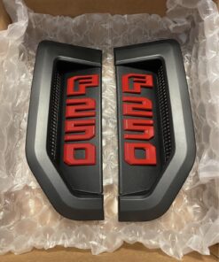 2017-2022 Ford F250 Super Duty Fender Emblems / Badges Custom Matte Black + Gloss Red For Sale